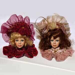 Dandee Victorian Porcelain Doll Head Ornament Set of 2, Vanity Display